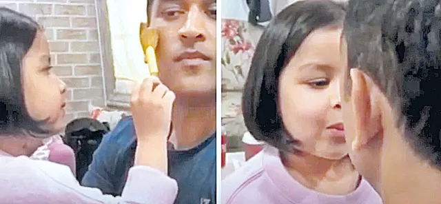 Dhoni is makeup artist shared Jeeva is video - Sakshi