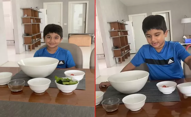 Allu Arjun Son Ayaan Turns Chef Makes Salad - Sakshi