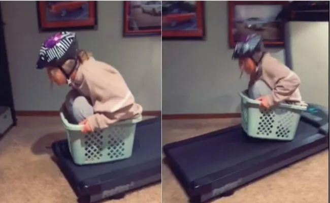 Watch Video How Woman Plays Mario Kart At Home Using Treadmill And Basket - Sakshi