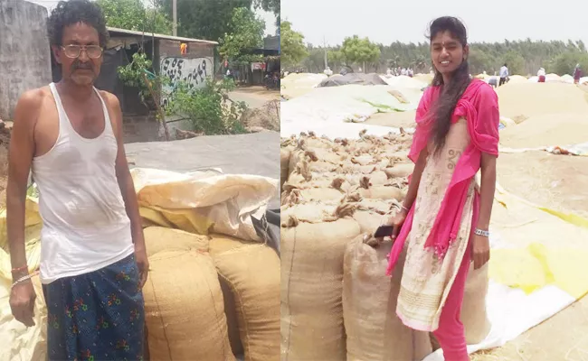 Farmers Waiting in Buying Center For Rice Bags Sale in Warangal - Sakshi