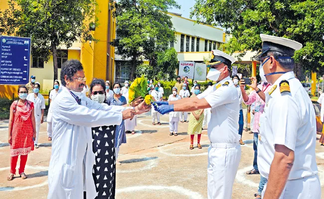 Soaring tribute to healthcare and essential services staff in Visakha - Sakshi