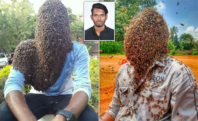 Indian Man Lets 60000 Bees Cover His FACE - Sakshi