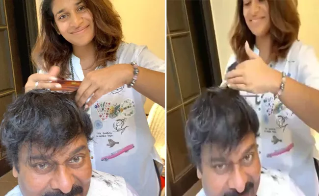 Sushmita Konidela Hair Cutting To Megastar Chiranjeevi - Sakshi