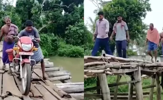 People Fear on Walk Old Wooden Bridge in Odisha - Sakshi