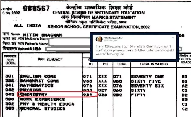 IAS Officer Shares His Old CBSE Score I Got 24 in Chemistry - Sakshi