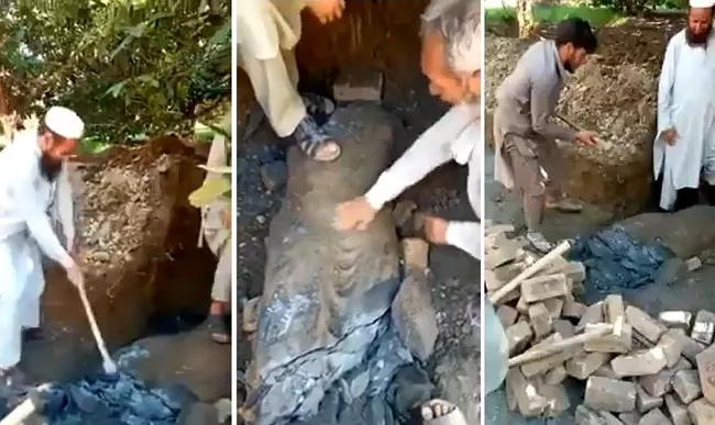 Buddha statue discovered in Pakistan demolished workers - Sakshi