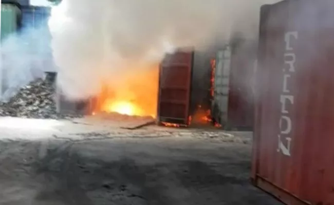 Fire Accident At Visakhapatnam Container Corporation Yard - Sakshi