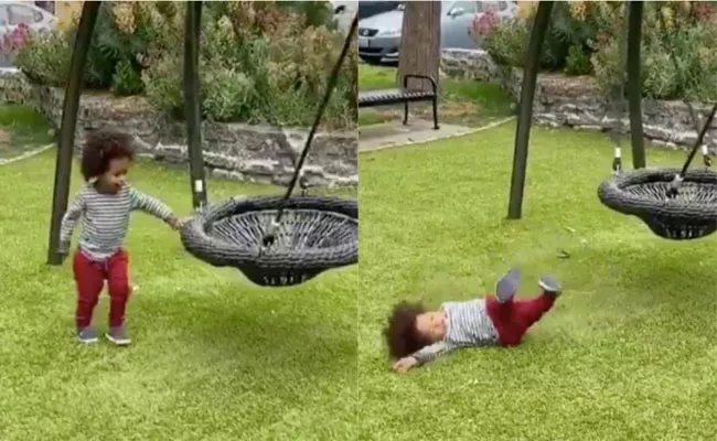 Video Of Baby Fake Falling After Touching A Swing Becoming Viral  - Sakshi