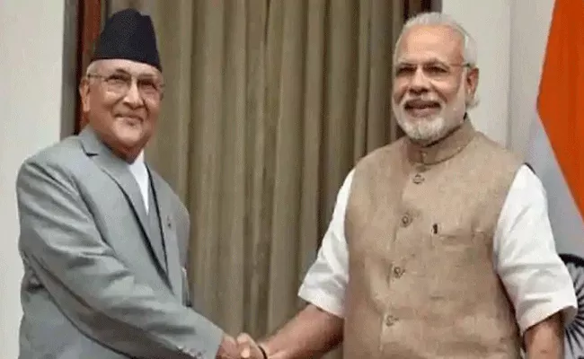 Nepal PM KP Oli Courtesy Call To PM Modi On Independence Day 2020 - Sakshi