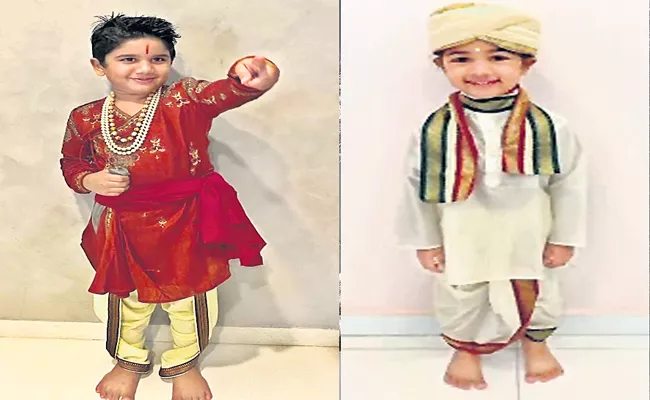 Allu Arjun Kids Rock In Special Getups On This Independence Day - Sakshi