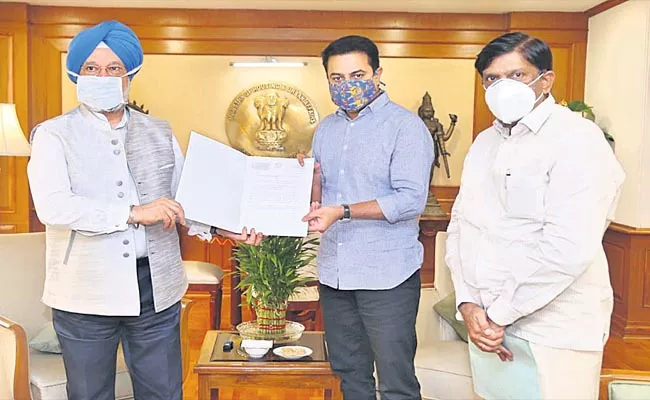 KTR Meets Aviation Minister Hardeep Singh Urges Revival Of Warangal Airport - Sakshi