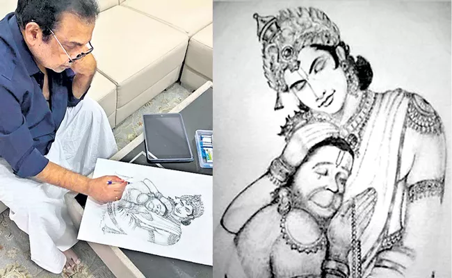 Brahmanandam draw swketch lord Rama and Hanumaan - Sakshi