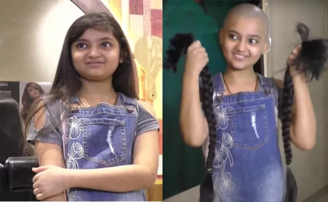 10 Year Old Girl Shave Her Head for Cancer Patients - Sakshi