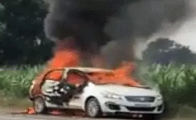 Car Catches Fire NCP Leader Sanjay Shinde Burnt Alive In Nashik - Sakshi