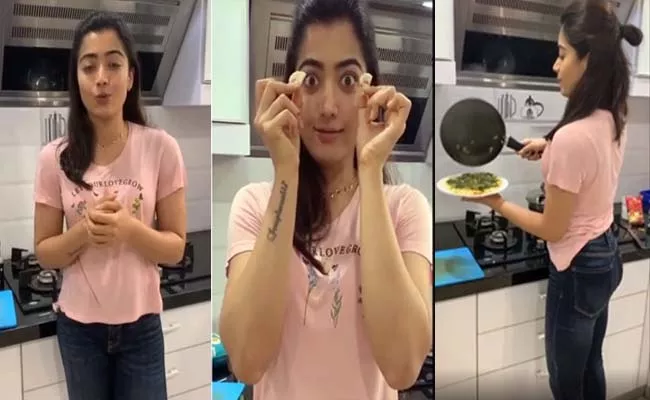 Rashmika Mandanna Prepares Omelette Recipe - Sakshi