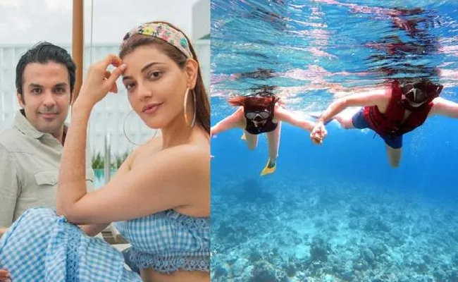 Kajal Aggarwal and Gautam Kitchlu Snorkelling Session in Maldives - Sakshi