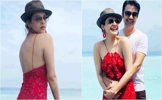 Kajal Aggarwal In Rs 13k Sheer Red Dress In The Maldives - Sakshi