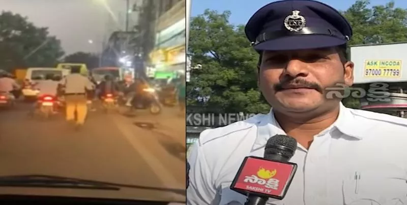 Hyderabad Traffic Constable To Clear Traffic For Ambulance Video Viral - Sakshi