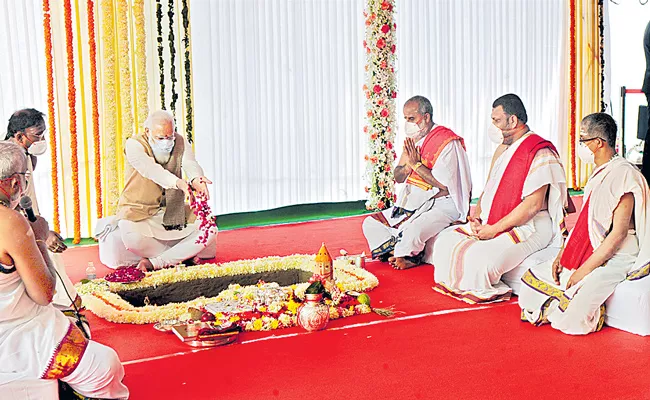 PM Narendra Modi lays foundation stone for new Parliament building - Sakshi