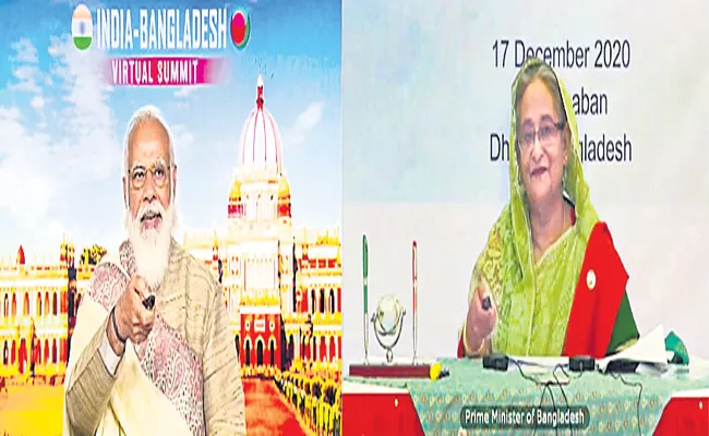 PM Narendra Modi holds virtual summit with his Bangladesh counterpart - Sakshi