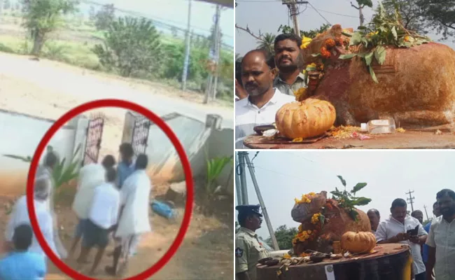 Tdp activists booked while removing nandi idol in srikakulam district santhabommali - Sakshi