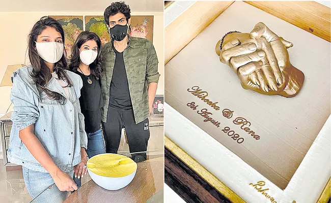 Rana Daggubati and Miheeka get 3D impressions of their hands - Sakshi