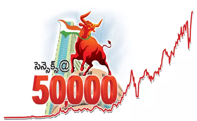 BSE sensex achieved a remarkable milestone on Thursday 50000 Mark - Sakshi