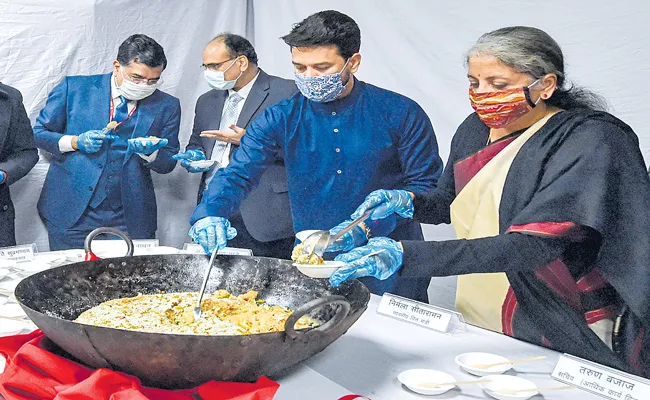 FM Nirmala Sitharaman holds Halwa ceremony ahead of Union Budget - Sakshi