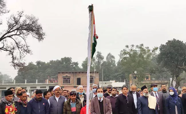 ayodhya mosque work starts with tri color flag hoisting on republic day - Sakshi