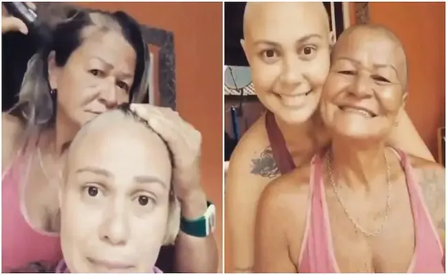 Woman Shaves Head in Solidarity With Daughter Battling Cancer - Sakshi