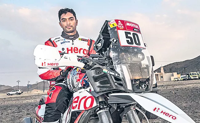 Dakar Rally Motorcycle racer CS Santosh suffers crash - Sakshi