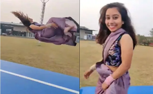 When a gymnast does flips in a saree plz watch it - Sakshi