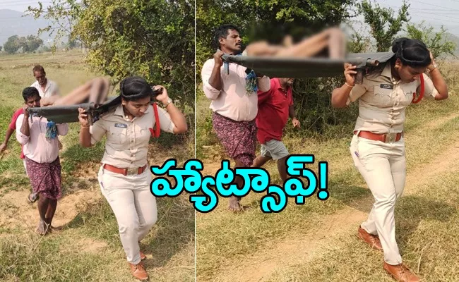 Woman SI Carry Unidentified Corpse In Srikakulam - Sakshi