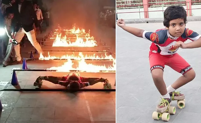 5 Years Child Creates World Record In Fire Limbo Skating - Sakshi