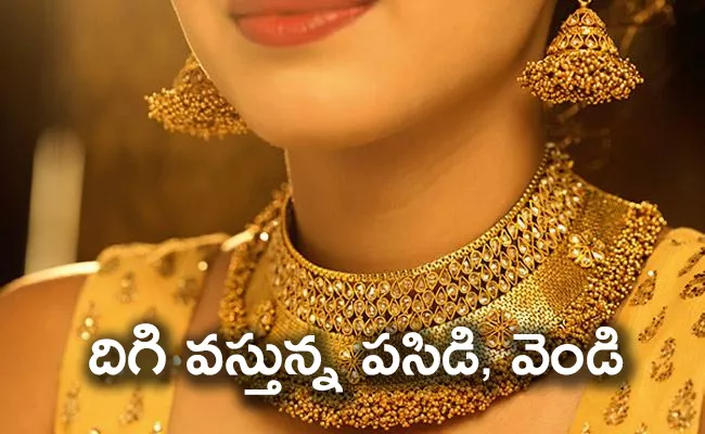  Gold price dips to Rs 46,750 per 10 gm silver declines  - Sakshi