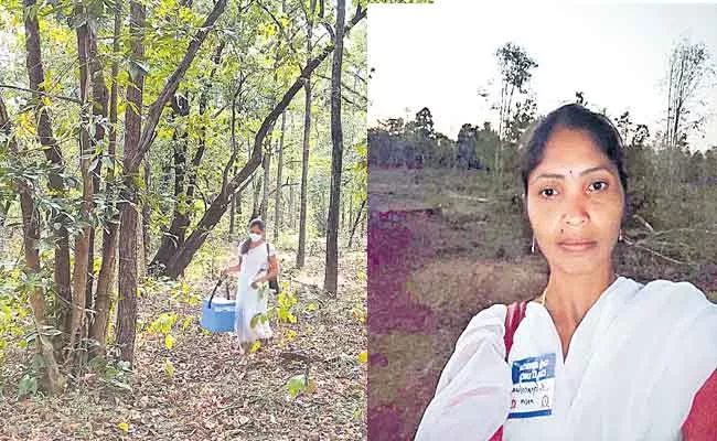 ANM Walking 10 Kilometers In Forest For Polio Drops Program - Sakshi