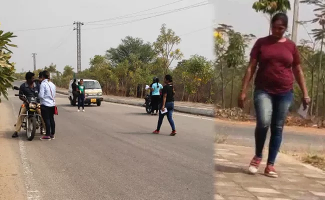 Rajasthan And Gujarat Girls Collecting Money On Ghatkesar Road - Sakshi