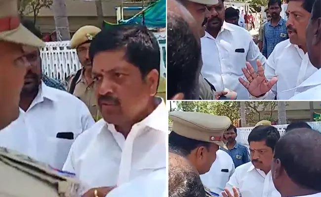 AP Municipal Elections 2021 Kollu Ravindra Argue With Police At Machilipatnam - Sakshi