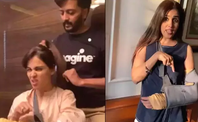 Video: Riteish Deshmukh Helps Wife Genelia Tie Up Her Hair - Sakshi