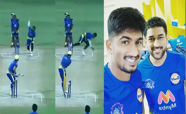 Hari Shankar Reddy Taking Dhonis Wicket During Practice - Sakshi