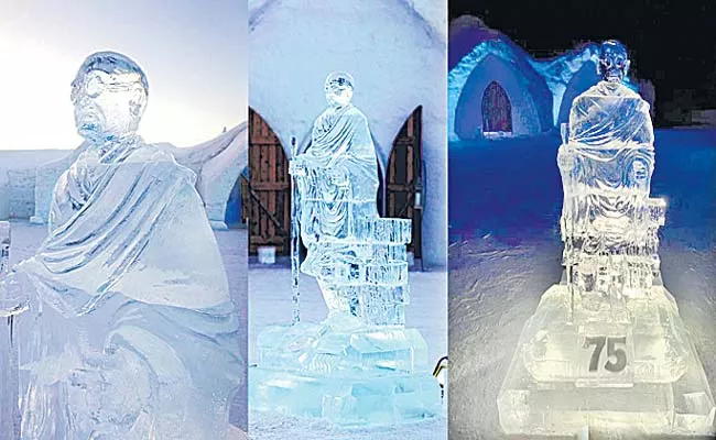 Ice Statue Of Mahatma Gandhi Has Been Installed In Canada - Sakshi