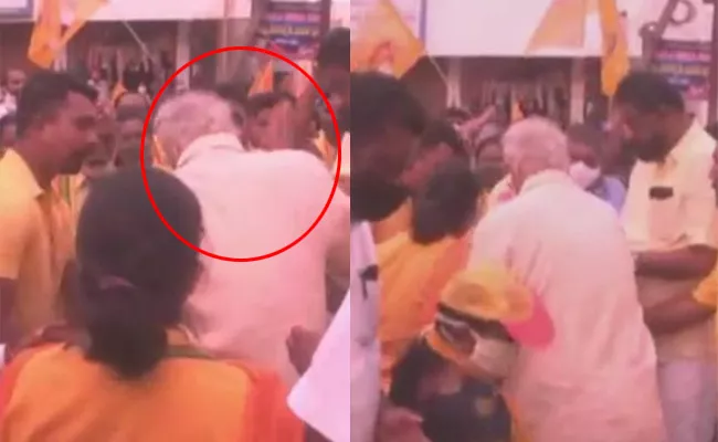 Ashok Gajapati Raju Slaps Women Activist During Municipal Election Campaign - Sakshi