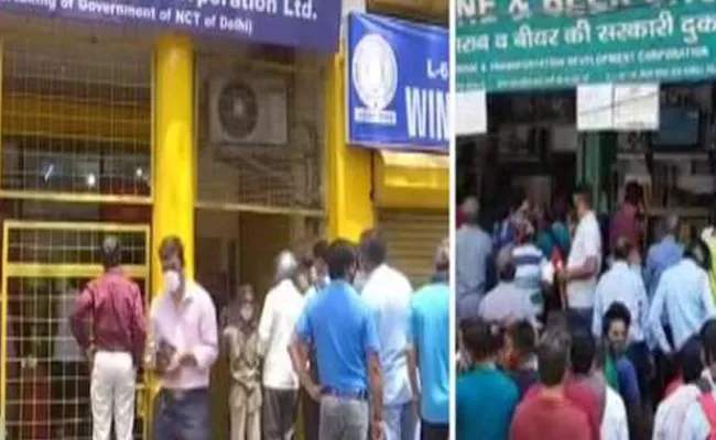 Long Queues Outside Liquor Shops In Delhi - Sakshi