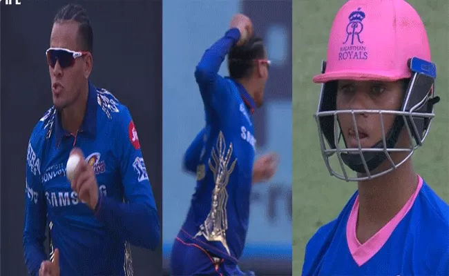 IPL 2021: Rahul Chahar Ugly Behaviour After Dismissing Yashasvi Jaiswal - Sakshi