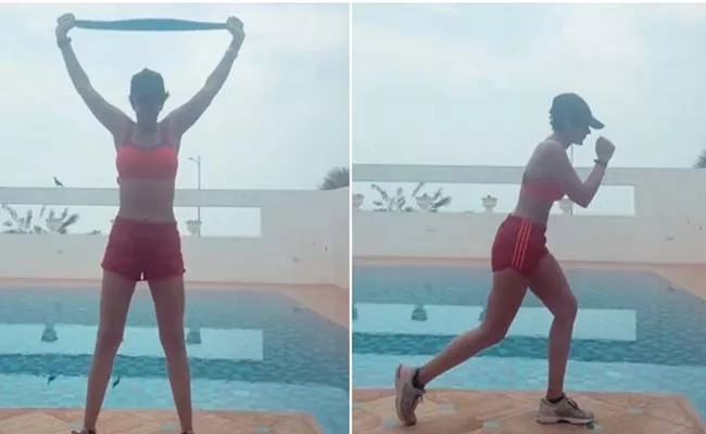 Mandira Bedi in sports bra and shorts works out video viral - Sakshi