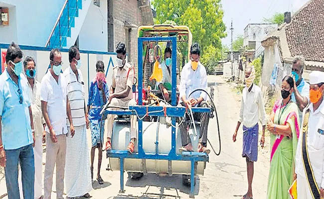 Sodium hypochlorite spray in villages - Sakshi