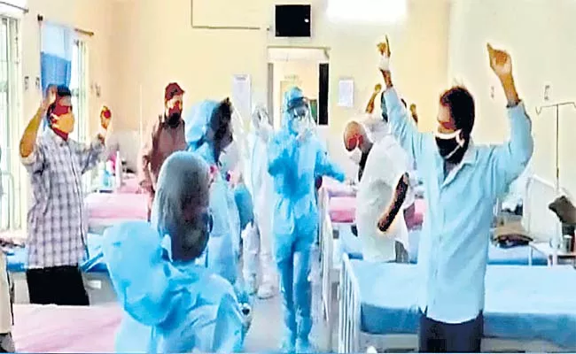 Nurses Dance With Corona Patients In Kamareddy Government Hospital - Sakshi