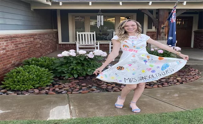 Second Grade Students Decorated A Dress For Their Teacher - Sakshi