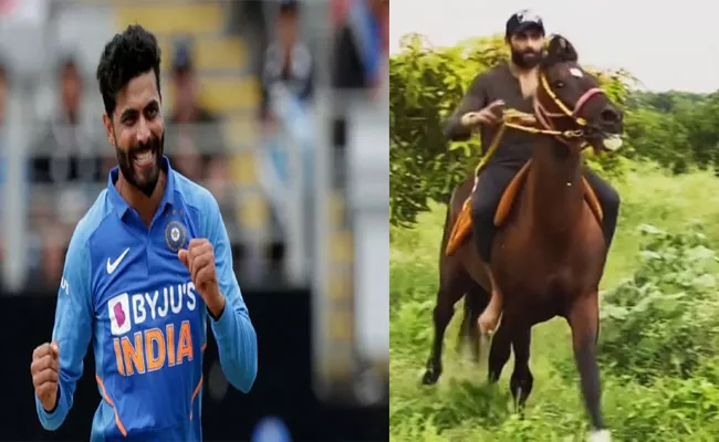 Watch Ravindra Jadeja Hillarious Showing Off Horse Riding Skills Virea - Sakshi