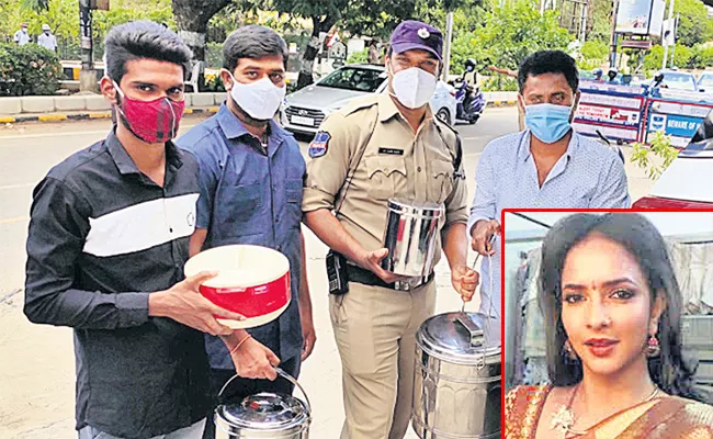 Manchu Lakshmi Supplies Meals To Police On Lockdown Duties - Sakshi